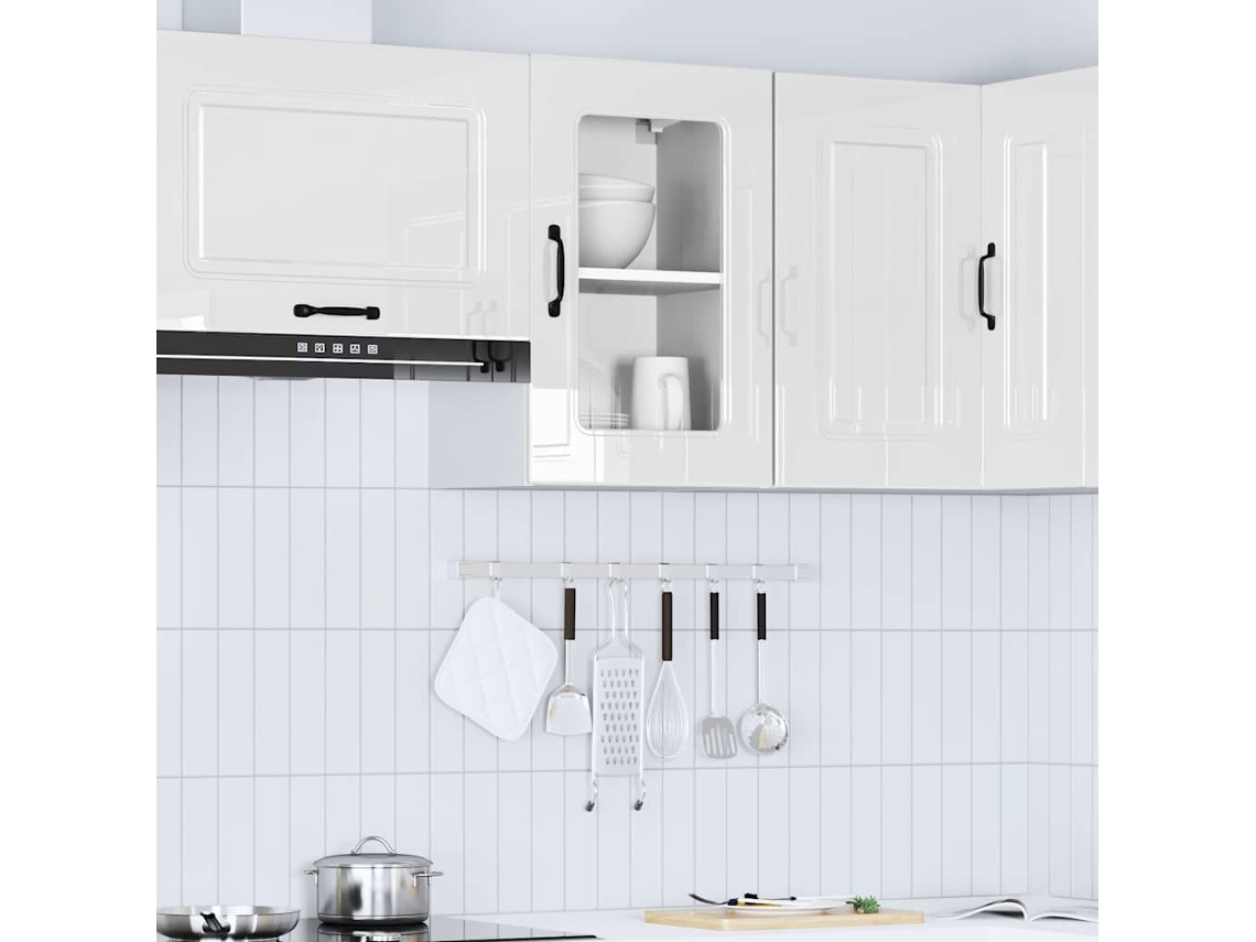 Vidaxl Armário Parede De Cozinha Porta Vidro Kalmar Branco Alto Brilho