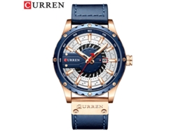 Relógio de Quartzo MDUG com Calendário, Pulseira de Couro, Casual e Social, Azul