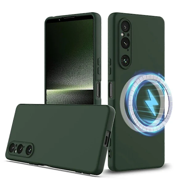 Capa Para Sony Xperia 1 V, Compatível Com Magsafe, Em Silicone Líquido Anti-queda, Preto E Verde Escuro