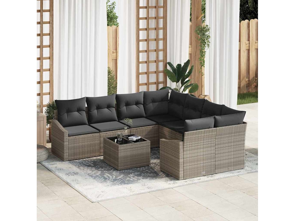 Vidaxl Conjunto De Sofás 9 Unid. Cinza Claro E Cinza Escuro Vime Pe