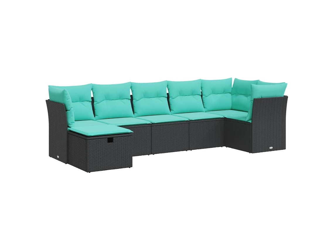Maison Exclusive - 7 Pcs Conjunto De Sofás P/ Jardim C/ Almofadões Vime Pe Preto