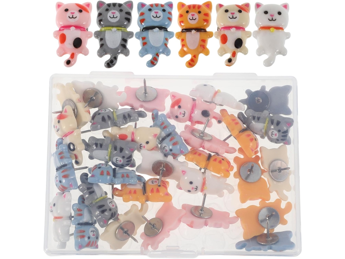 Tachinhas decorativas e funcionais, pacote com 30 unidades, design de gato, para pendurar mensagens em quadrados de cortiça.