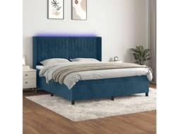 Vidaxl Cama Box Spring C/ Colchão/led 160x200 Cm Veludo Azul-escuro