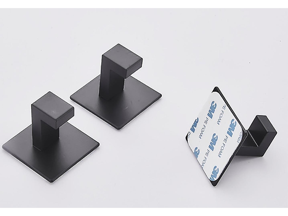 Ganchos autoadesivos pretos de alumínio para banheiro, cozinha, quarto, 5x5cm, resistentes a 5kg, sem perfuração