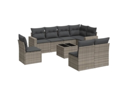 Conjunto de 9 Sofás para Jardim com Almofadões Vime Pe Cinzento MAISON EXCLUSIVE (90x200 cm)