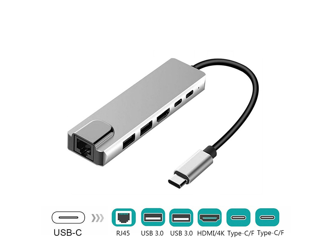 Hub Usb 3.1 Tipo C 6 Em 1 Com Hdmi 4k Aquaforge