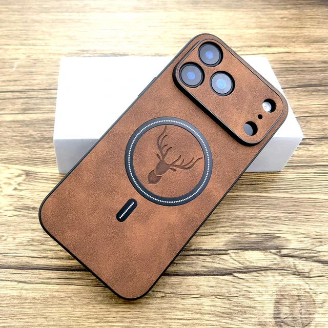 Capa Retrô Em Couro Pu Para Iphone 17 Series (iphone 17/17 Pro/17 Pro Max/17 Air) Com Carregamento Sem Fio Magsafe E Proteção Total (marrom Escuro).