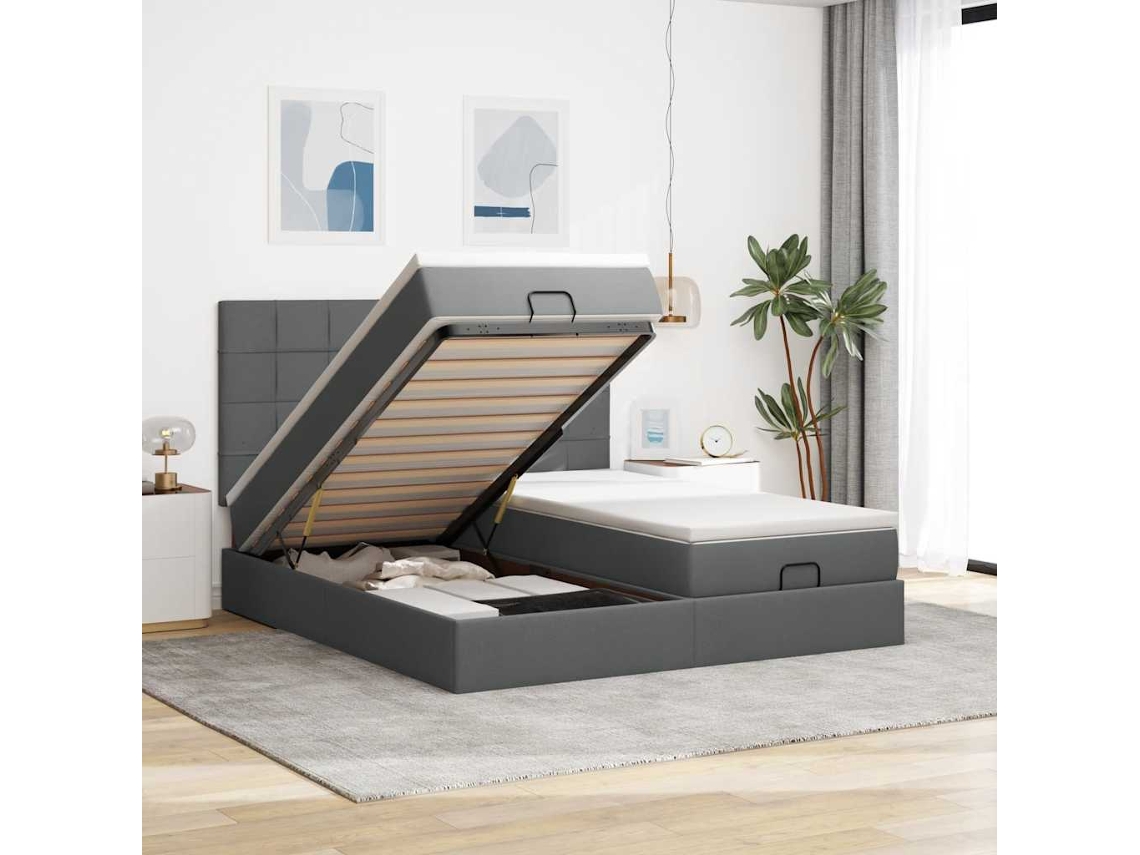 Vidaxl Estrutura De Cama Otomana Com Colchões Tecido Cinzento Escuro