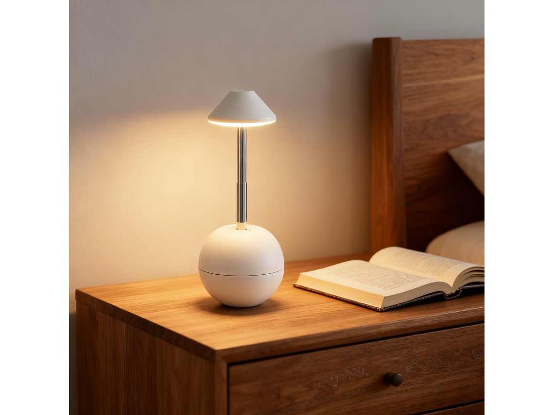 Luminária Noturna Led Recarregável com Controle Remoto, Ideal para Cabeceira, Branca e com Intensidade Ajustável BRILVIBERA