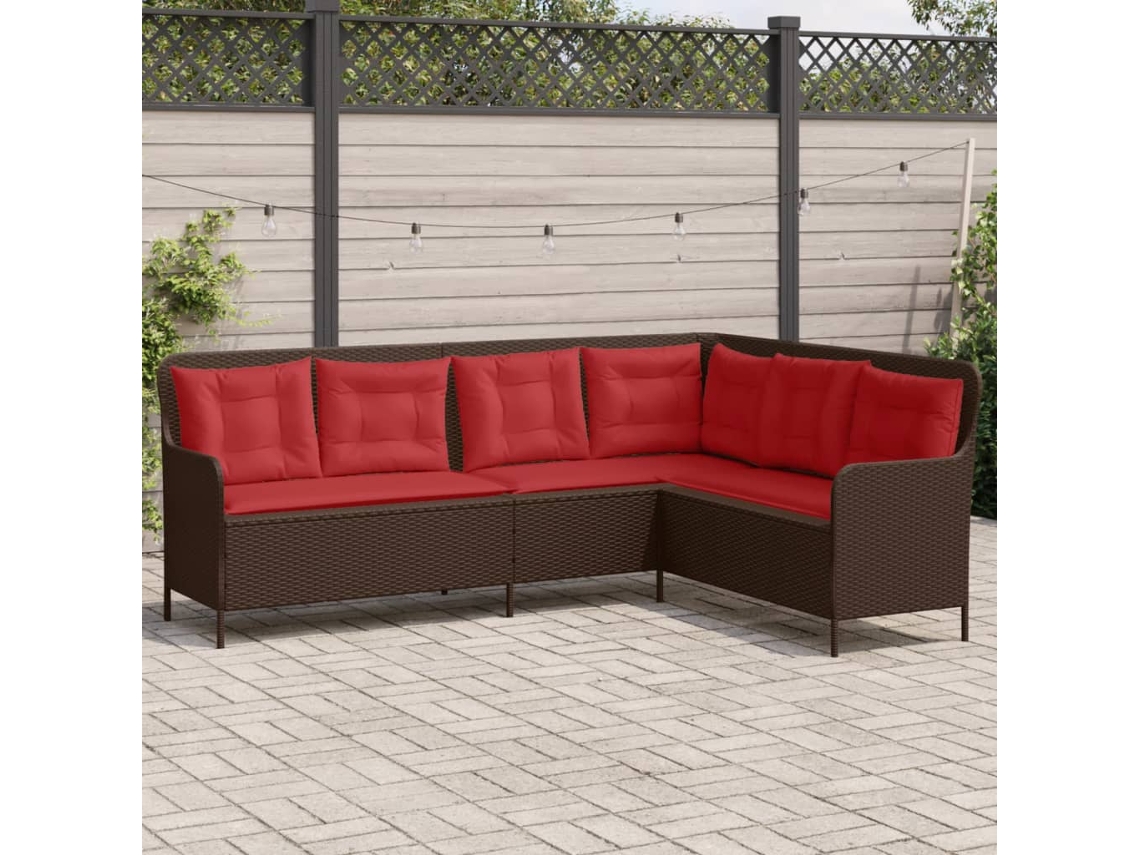 Vidaxl Sofá De Jardim Em Formato De L, Em Rattan Sintético Marrom, Com Almofadas