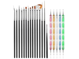 20pcs Ferramentas Para Design De Unhas, 15pcs Pincéis Para Pintura Com 5pcs Canetas Pontilhadas, Preto