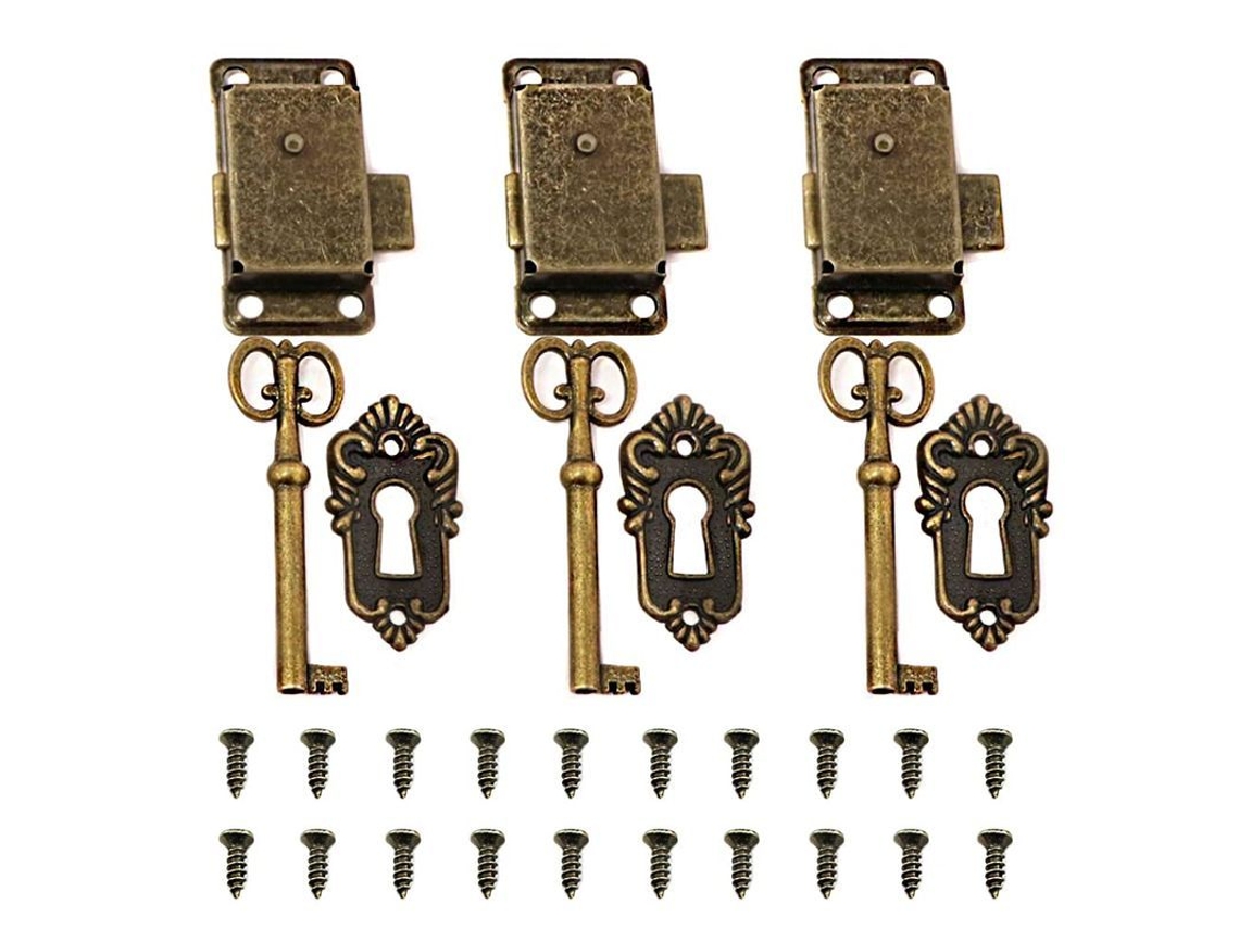 S/MARCA cerradura antigua de mueble, con llave, decorativa, de liga de zinc, para cajas, armarios y gavetas