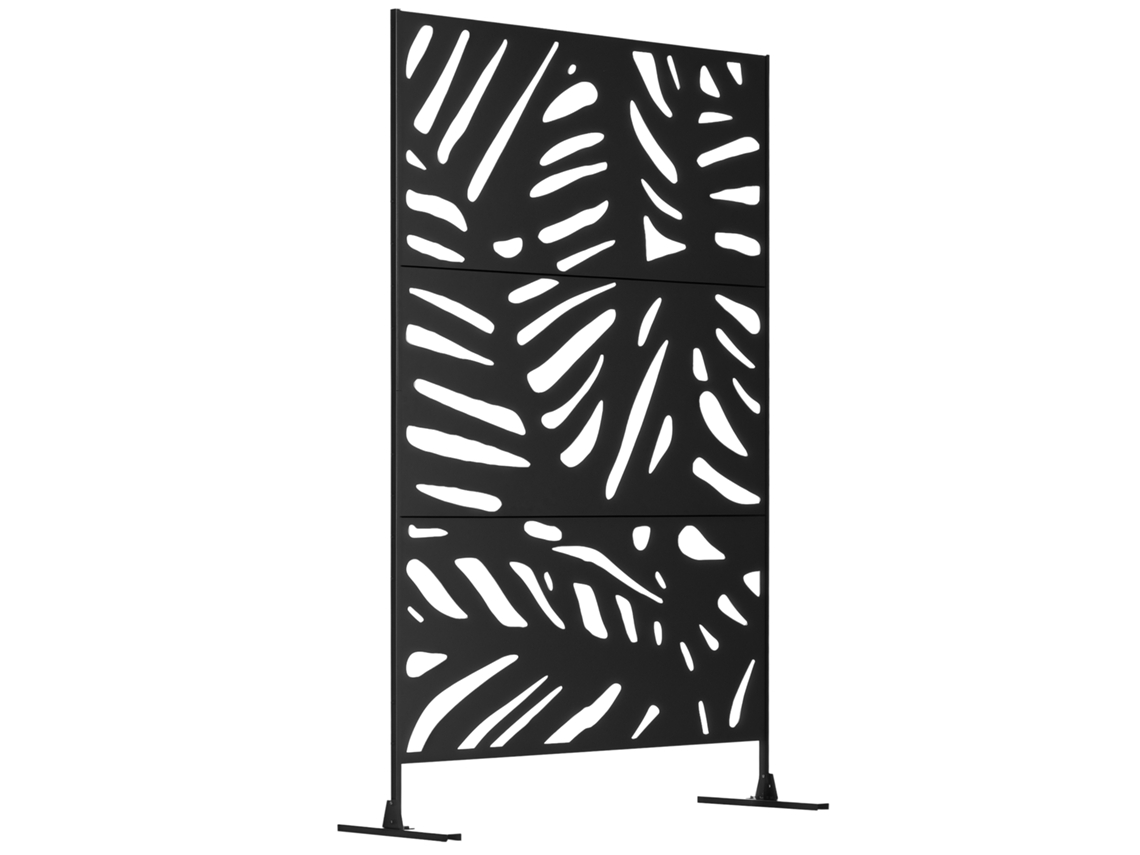 Biombo de 3 Painéis PONTOCASA, 122x198 cm, com suporte e design de folhas, Preto