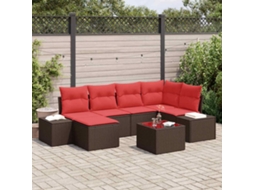 Vidaxl Conjunto de Sofá de Jardim com Almofada 7 Pcs Castanho Vime Pe