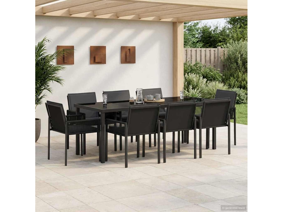 Vidaxl Conjunto De Jantar Para Jardim 25 Unid. Preto Vime Pe