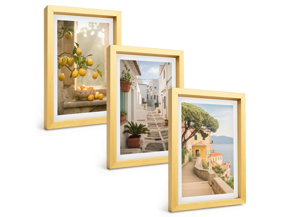 Um Conjunto De Imagens Decorativas Em Uma Molduraárvore Cítrica, Vista Da Janela Moldura Dourada Pinturas De Quarto Espelharte (3 Peças 20x30 Cm)