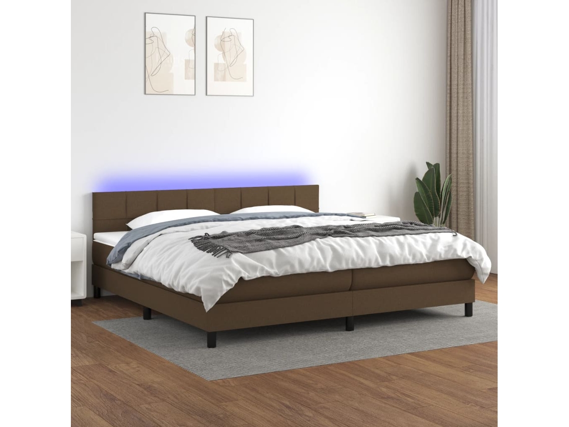 Cama Box Spring C/ Colchão/led 200x200cm Tecido Castanho-escuro