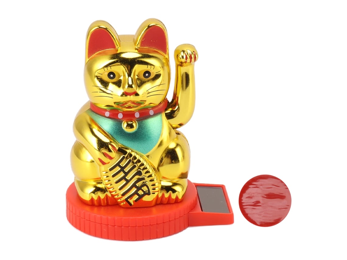 Estatueta de Gato da Sorte Baok com Braço Articulado, Energia Solar, para Bem-Estar e Fortuna, Ouro