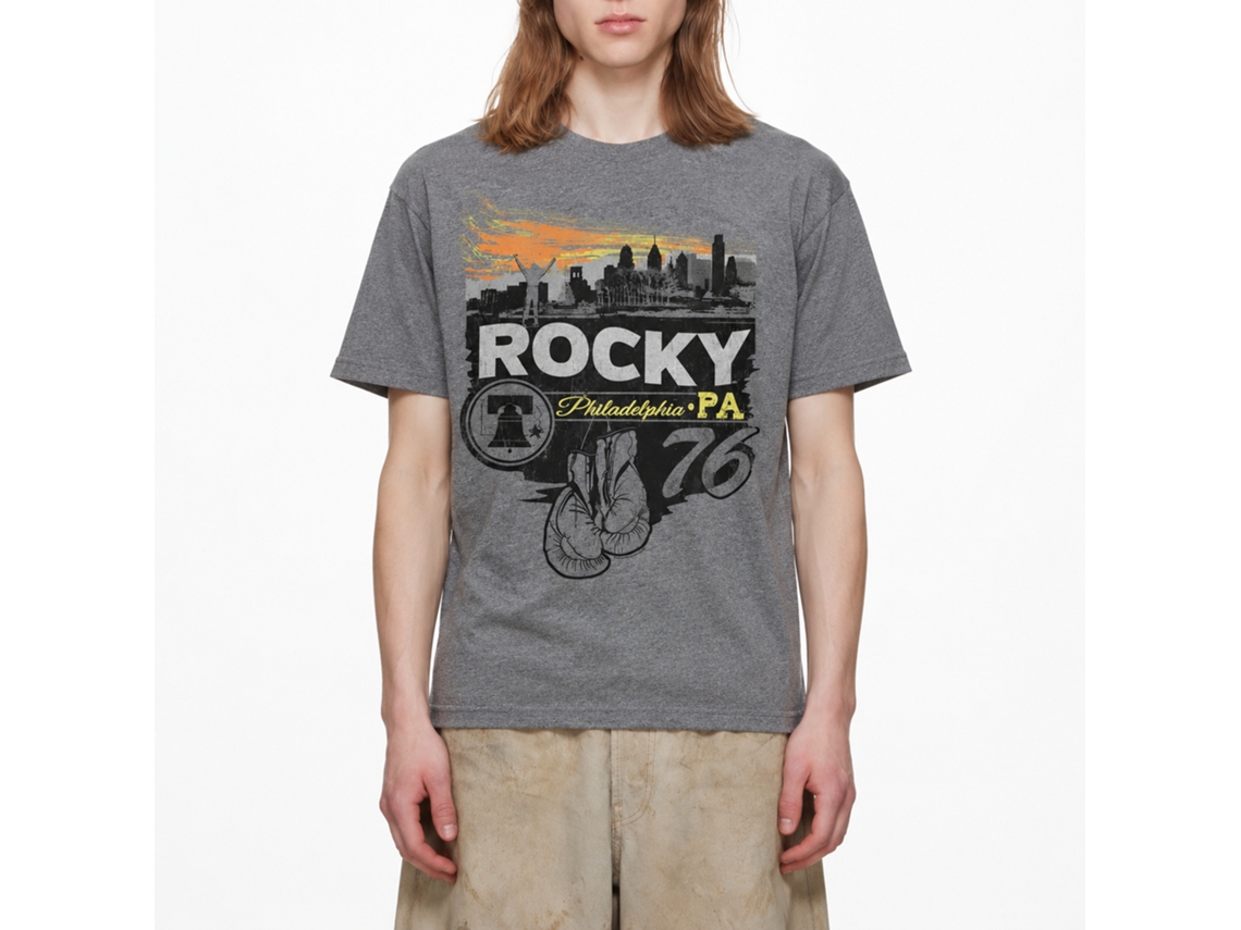 Rockinstone Rocky Movie Phillysteak Heather Graphite Adult T-shirt Size:xxl