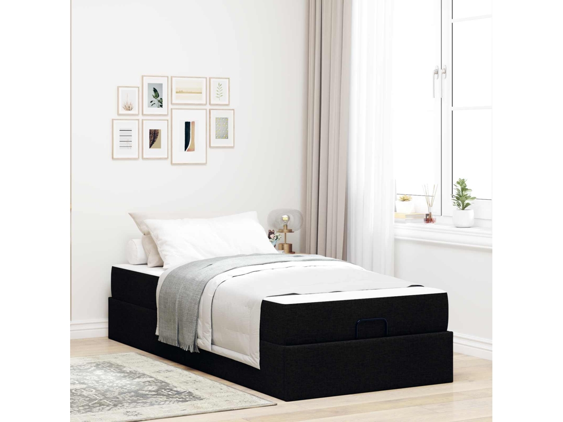 Vidaxl Estrutura De Cama Com Colchão 2 Unid. Preto Tecido