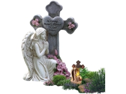 Estátua Genérica de Anjo para Exterior, Decoração de Jardim com Flores de Resina, Anjo Movido a Energia Solar para CHABERLU
