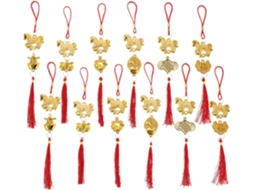 Conjunto 12 Pingentes Cavalo Chinês Decoração 2026 Feitos Plástico Poliéster Ornamento Elegante Estar Quarto GOKOCO