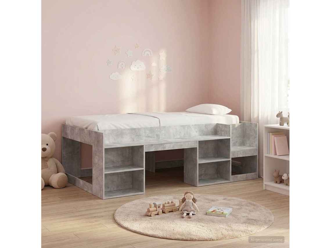 Vidaxl Estrutura De Cama Infantil Com Armazenamento Cinzento Cimento