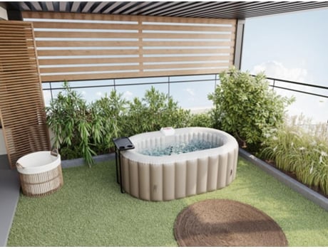 Bañera de Hidromasaje Hinchable Ovalado 2 Plazas Ancho 190 X Prof. 120 X Alt. 65 Cm 90 Chorros de Aire Gris Arenoso Y Beige B-Lucky VOGUE SPA