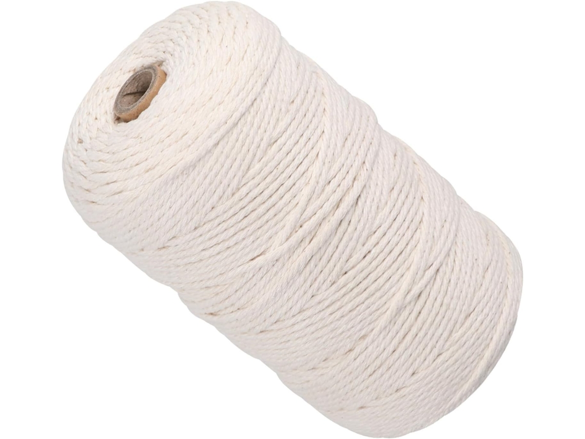 Cordão Trançado de Algodão Bege Housouutil, 200m, 3mm de Espessura, Textura Sólida, Fácil de Organizar para Macramê