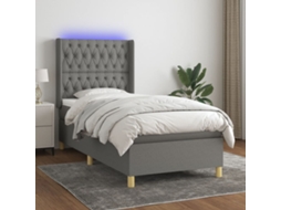 Vidaxl Cama Box Spring C/ Colchão E Led 90x200 Cm Tecido Cinza-escuro