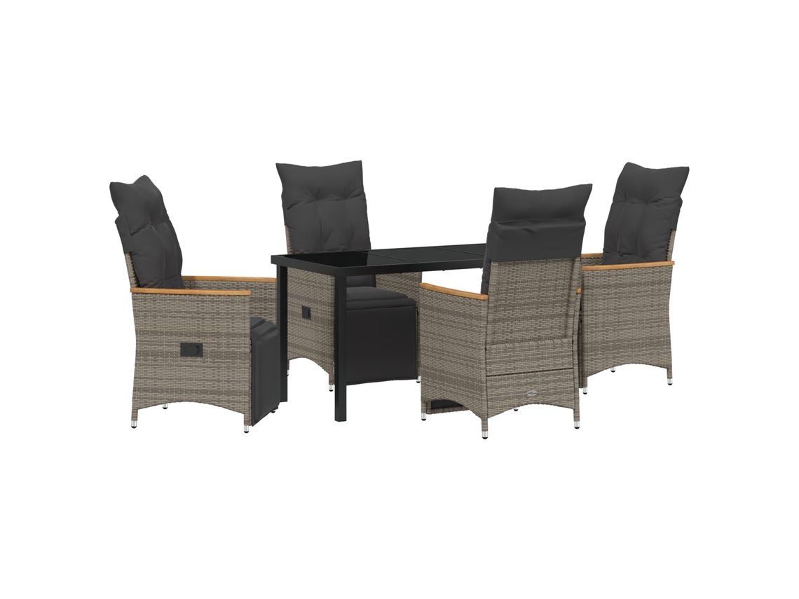 Conjunto 5 Conjunto De Jantar Para Jardim Vidaxl Cinzento Vime Pe (140 X 70 X 73 Cm)