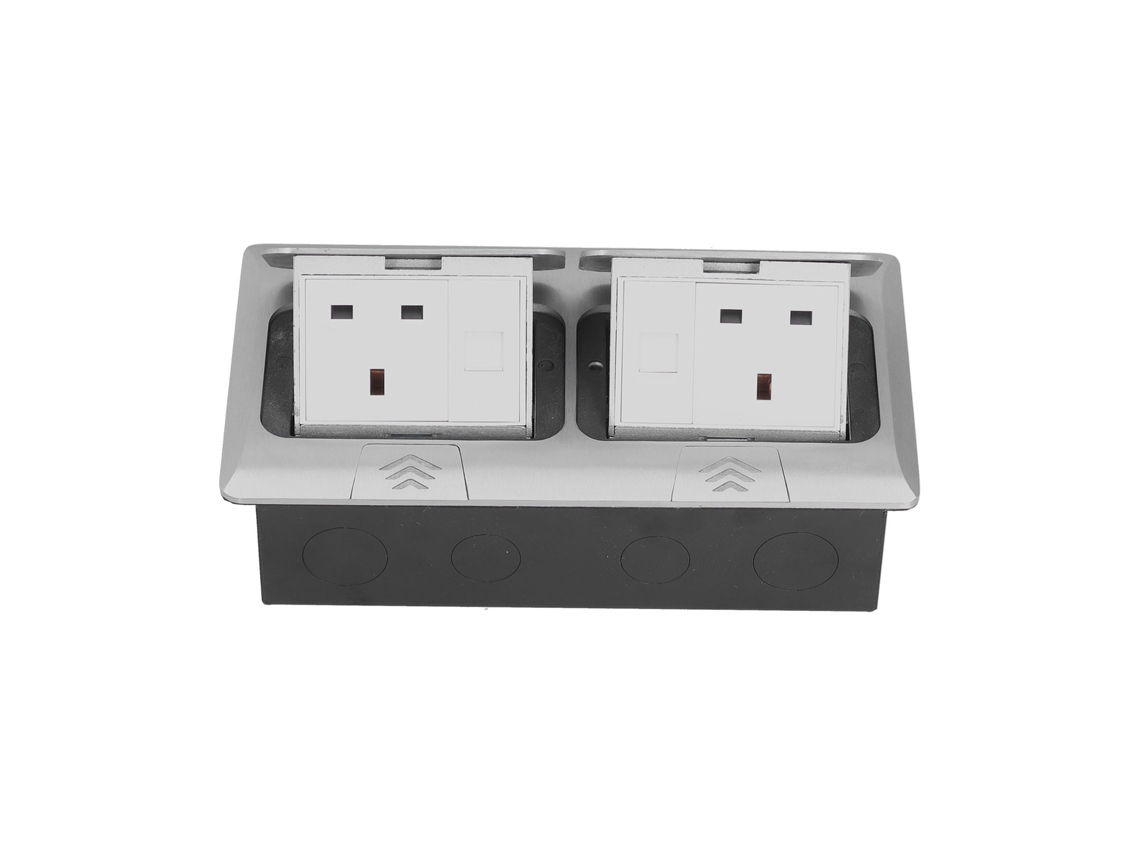 Tomada De Piso Dobrada Padrão Uk: Multifuncional Para Escritório Com 2 Portas