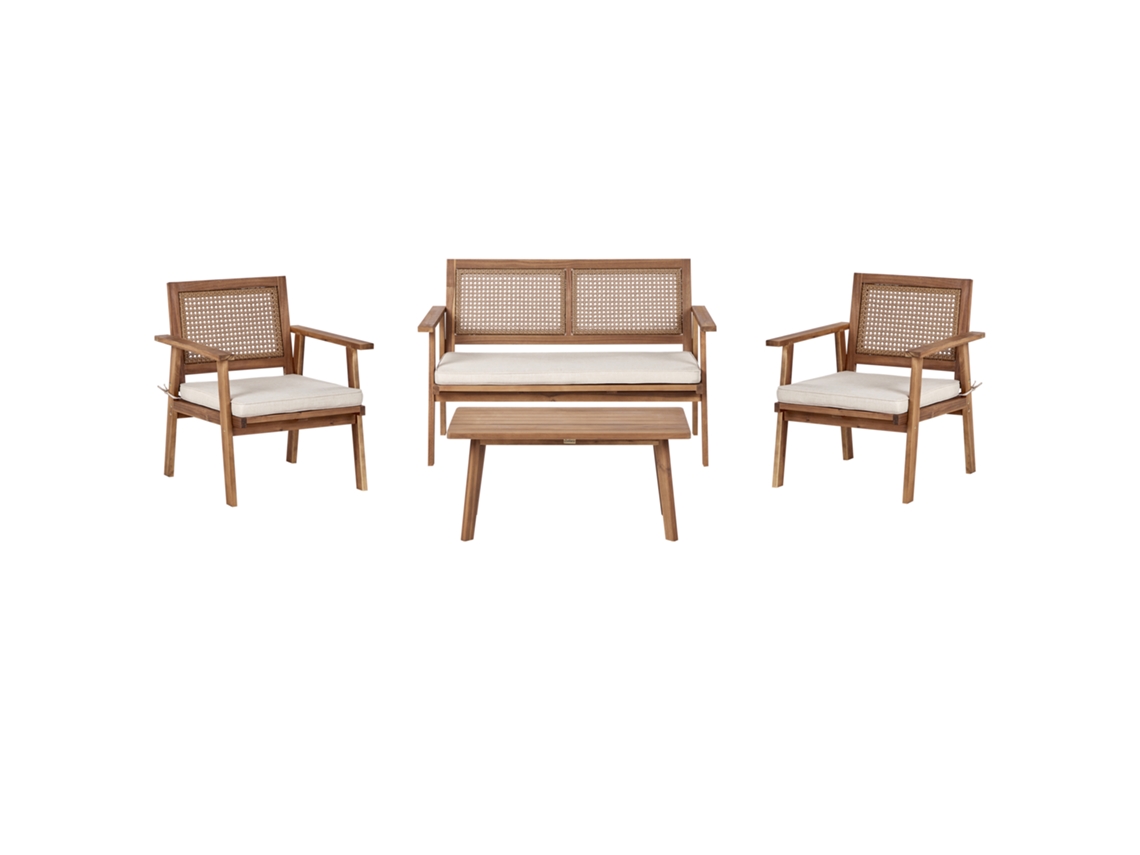 Sofá De 2 Plazas Con Sillones Beliani Arenella De Madera De Acacia Certificada Marrón 120x58x75