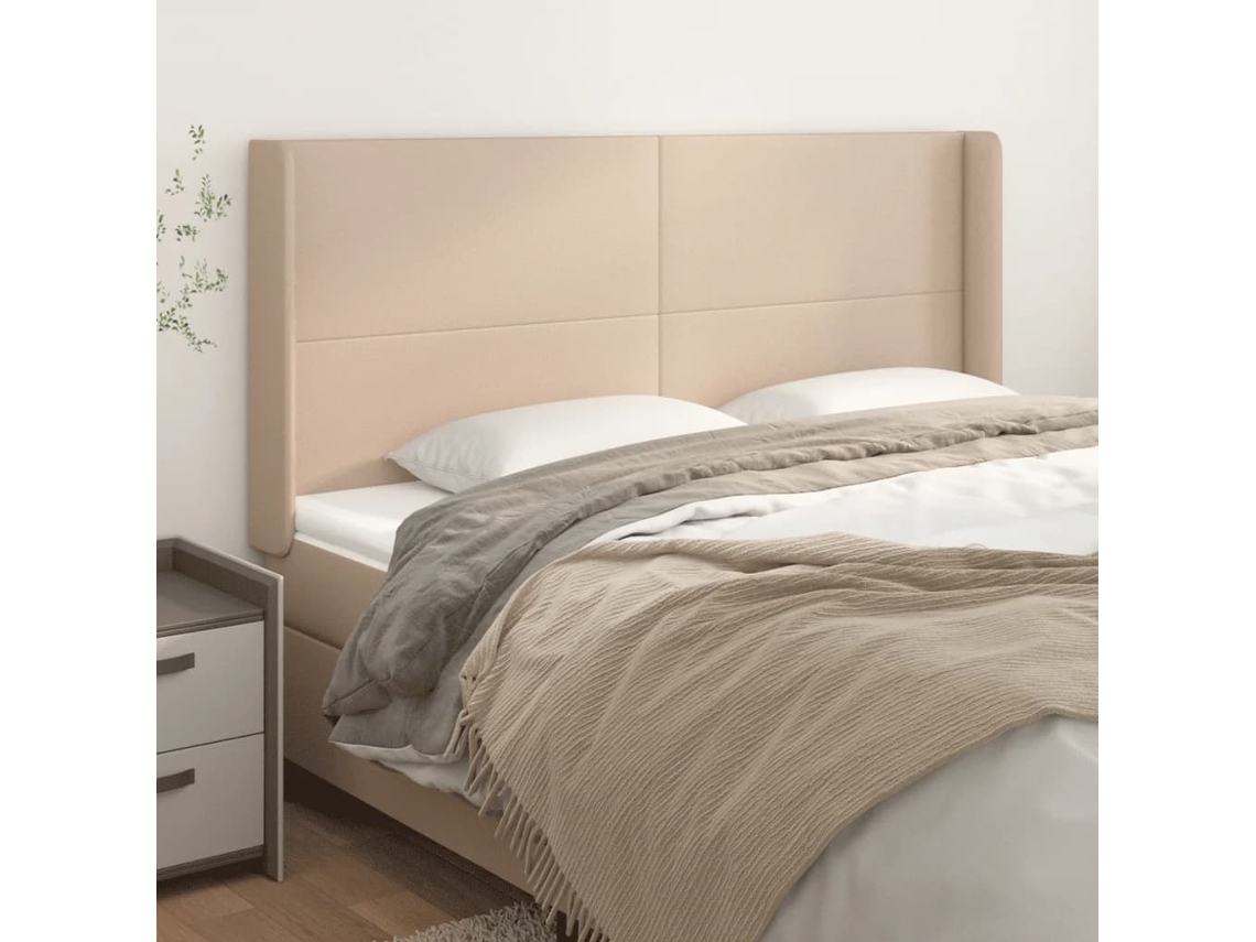 Vidaxl Cabeceira Cama C/ Abas Couro Artif. 203x16x118/128cm Cappuccino