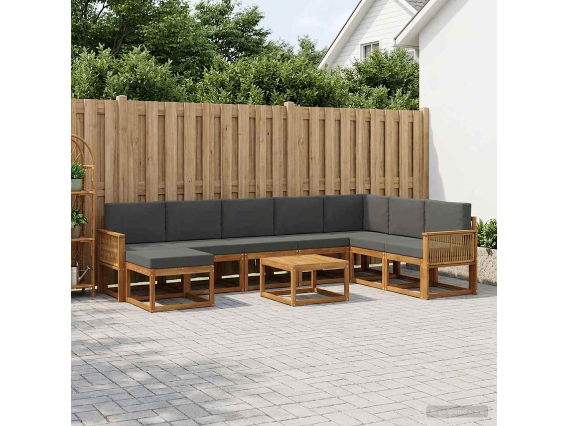 Vidaxl Conjunto De Sofás Para Exterior 9 Unid. Natural E Antracite