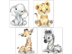 2025 Carteles Niños Dormitório Animais Selva 4 Peças Decoração Creche Menino Menina