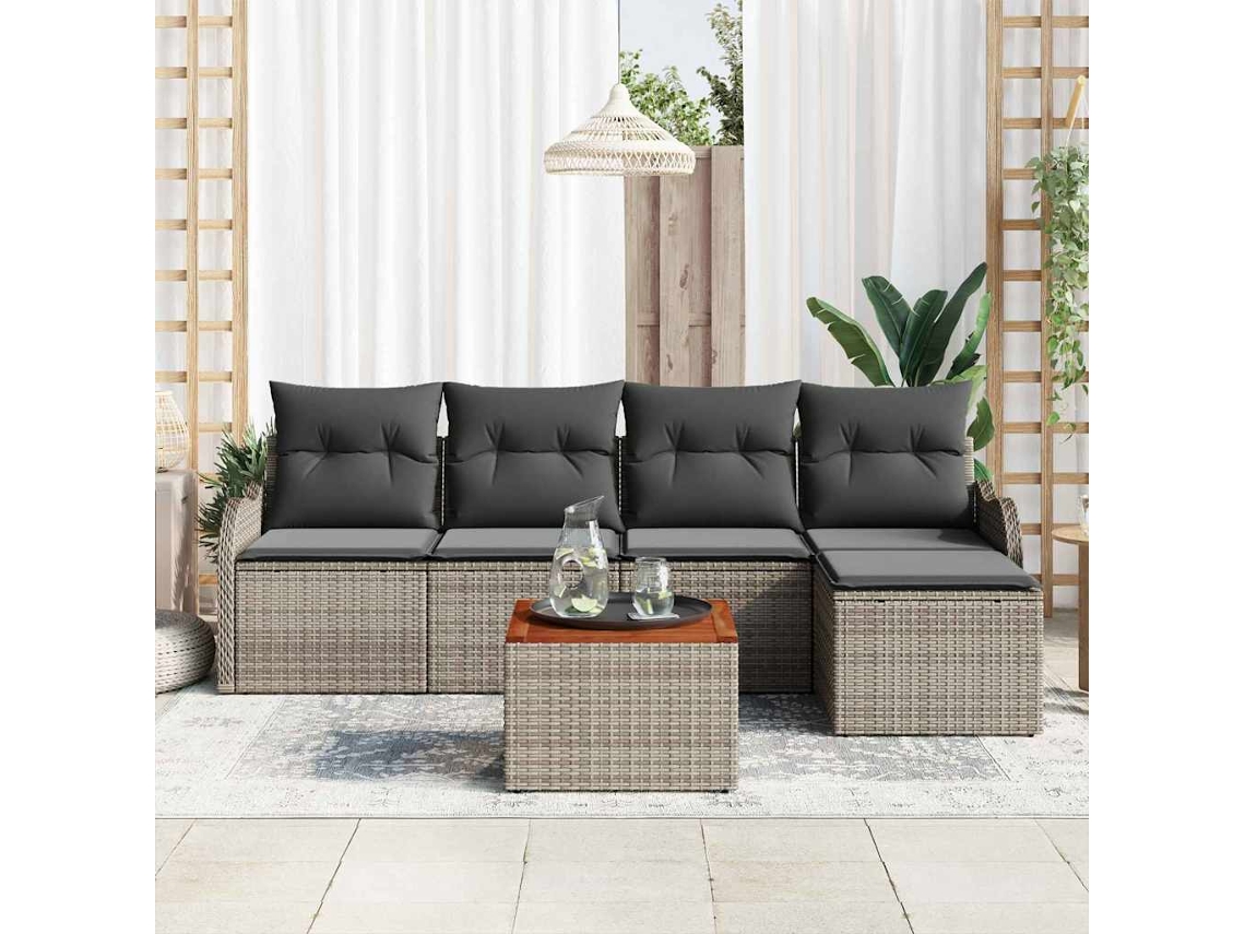 Vidaxl Conjunto De Sofá De Jardim 6 Pcs Cinzeto Vime Pe