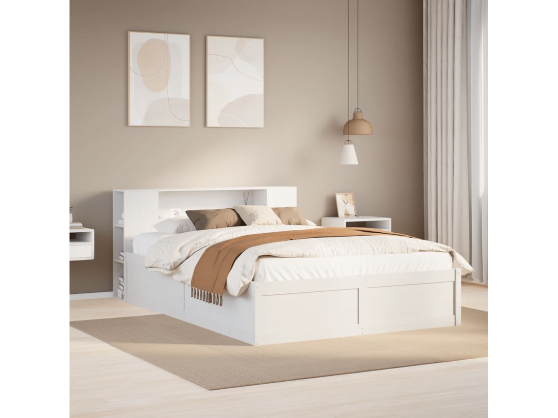 Vidaxl Cama Sem Colchão 140x190 Cm Madeira De Pinho Maciça Branco