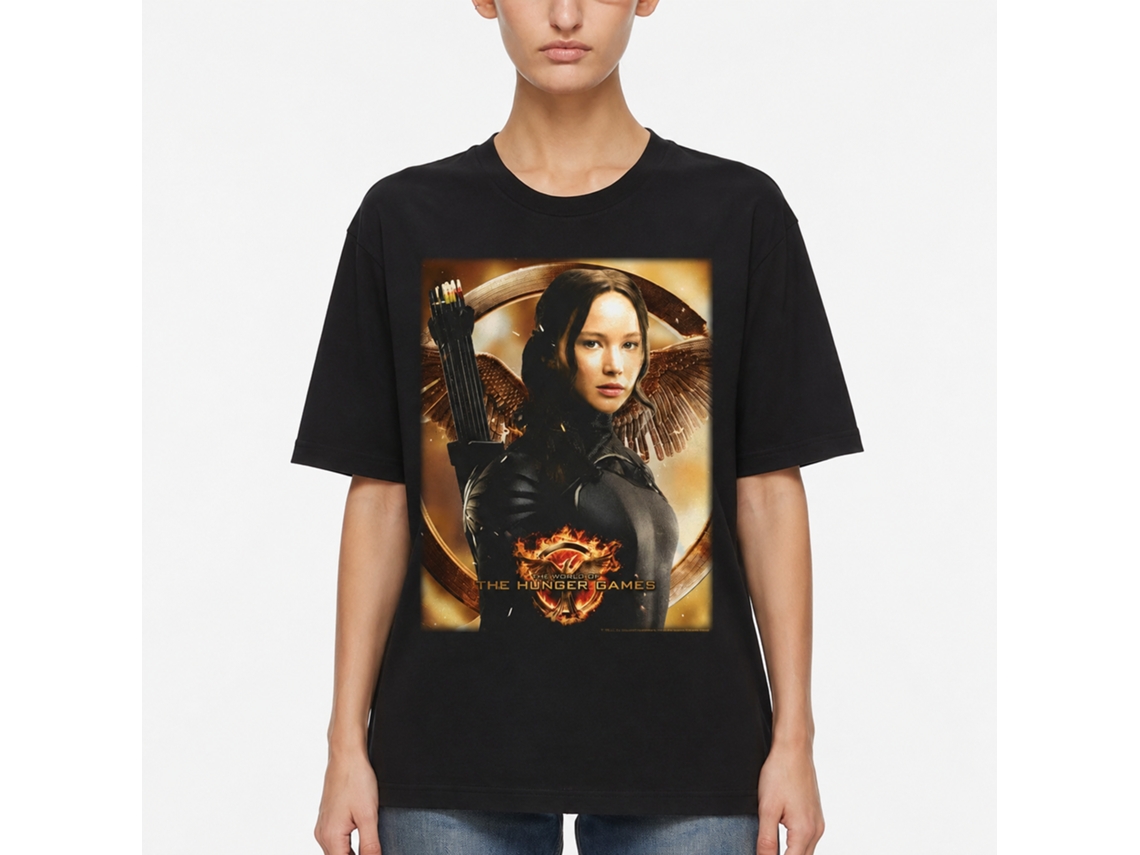 Rockinstone Hunger Games Movie Katniss Mockingjay Background Black Adult T-shirt Size:l