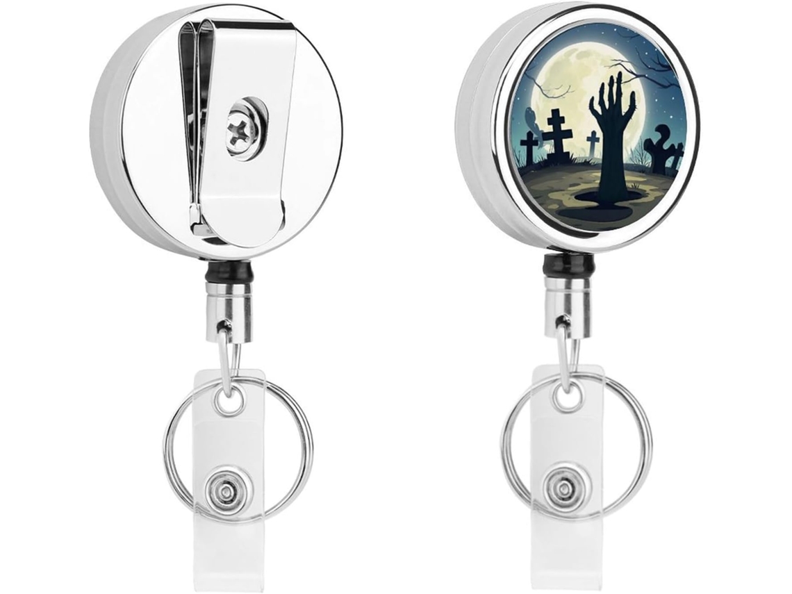Porta Crachá Retrátil Com Clip Cemitério, Fantasma, Crachá Chaveiro, Jacaré Enfermeira Tipo Clip A