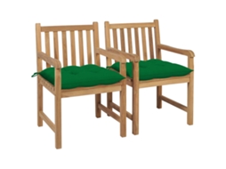 Vidaxl Cadeiras De Jardim C/ Almofadões Verdes 2 Pcs Teca Maciça