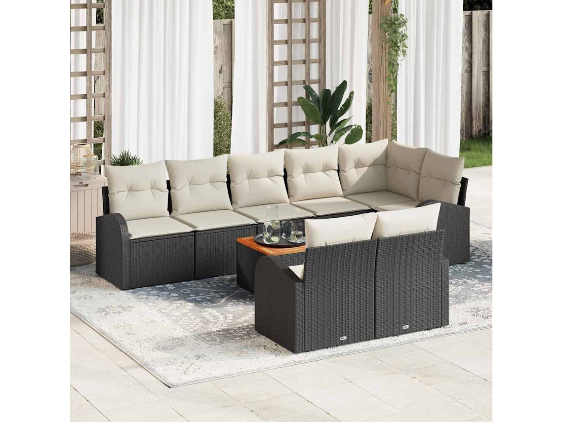 Vidaxl Conjunto de Sofá de Jardim com Almofada 9 Pcs Preto Vime Pe