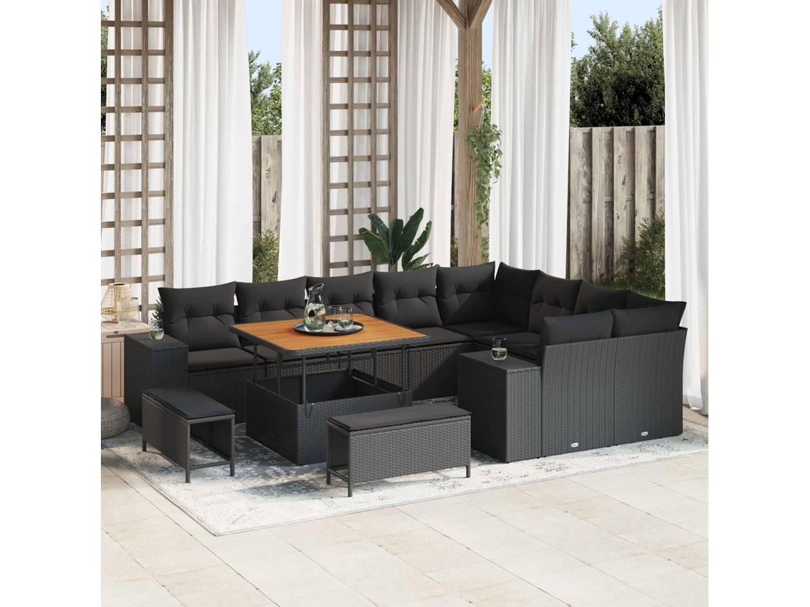 Vidaxl Conjunto De Sofá De Jardim 12 Unid. Preto Vime Pe