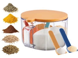 Organizador De Temperos 1 Peça 4 Compartimentos Transparente Tampa Colher Alça Cozinha