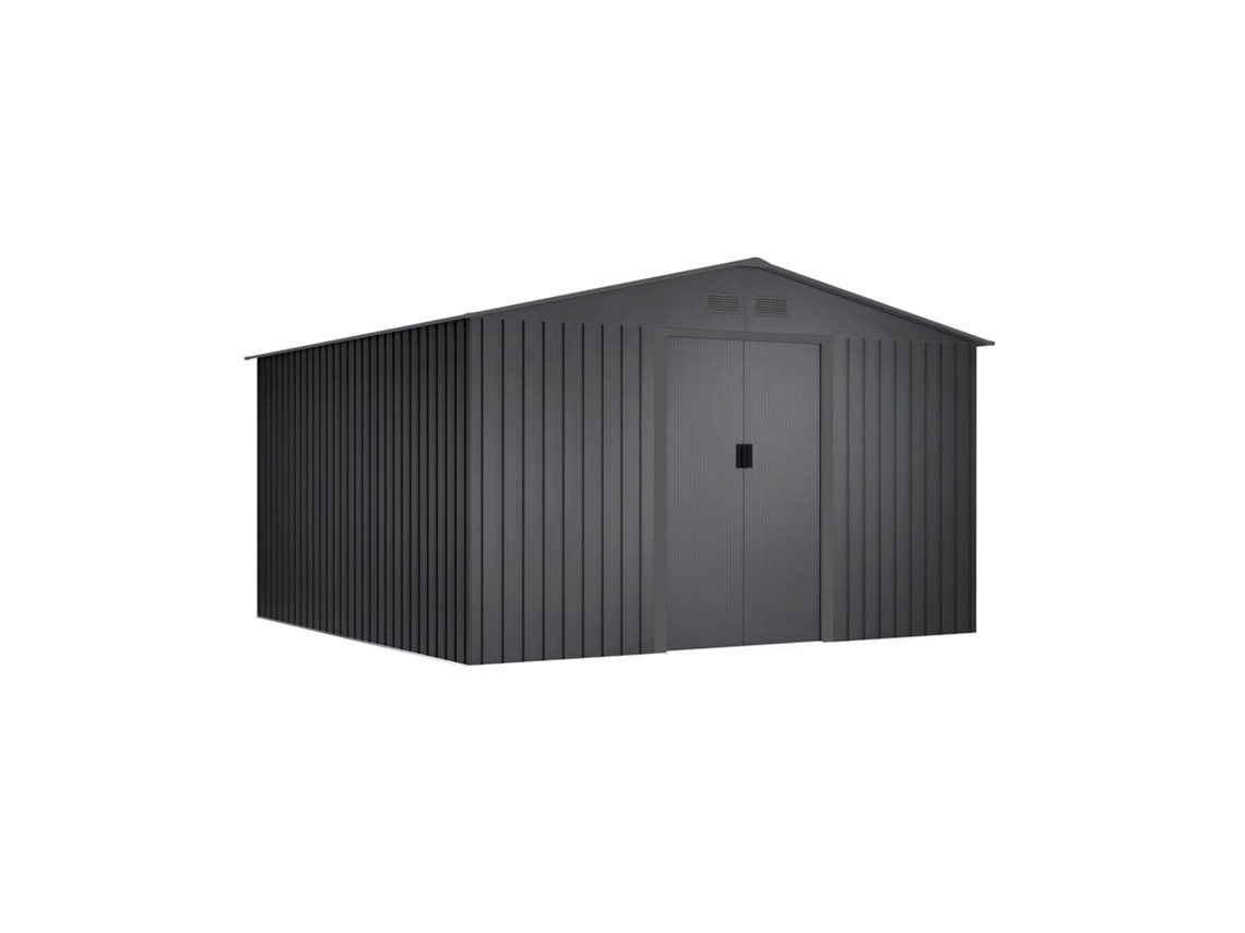 Abrigo De Jardim Exterior WASABI 10,2 M² Light Anthracite 4 Grelhas Anticondensação Porta De Correr Dupla Telhado De Duas Águas