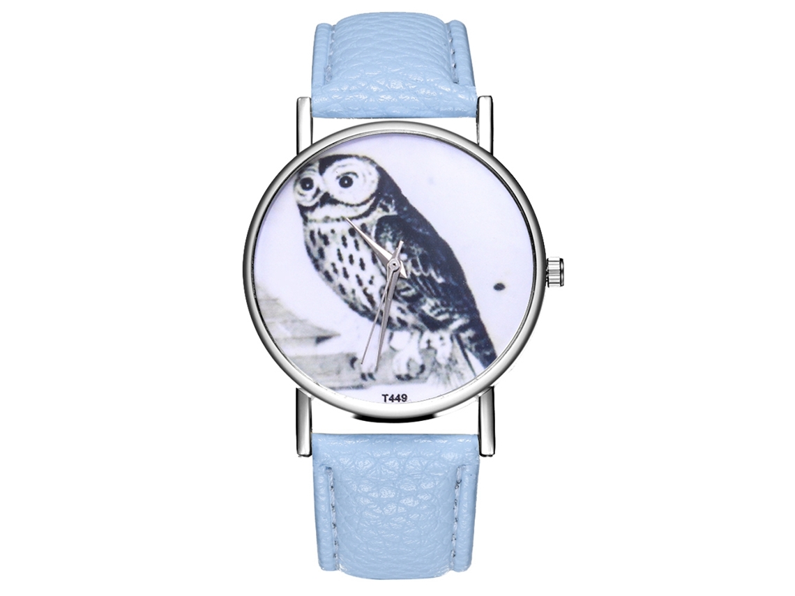 Reloj De Cuero Moda Unisex Dial Redondo Cuarzo Pulsera Azul Claro