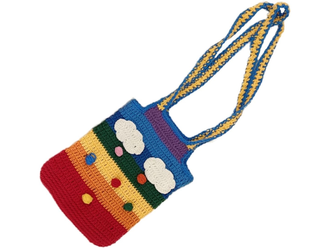 Bolsa De Ombro Feminina De Lã Tricotada Colorida, Peça Única, Perfeita Para Uso Diário E Passeios.