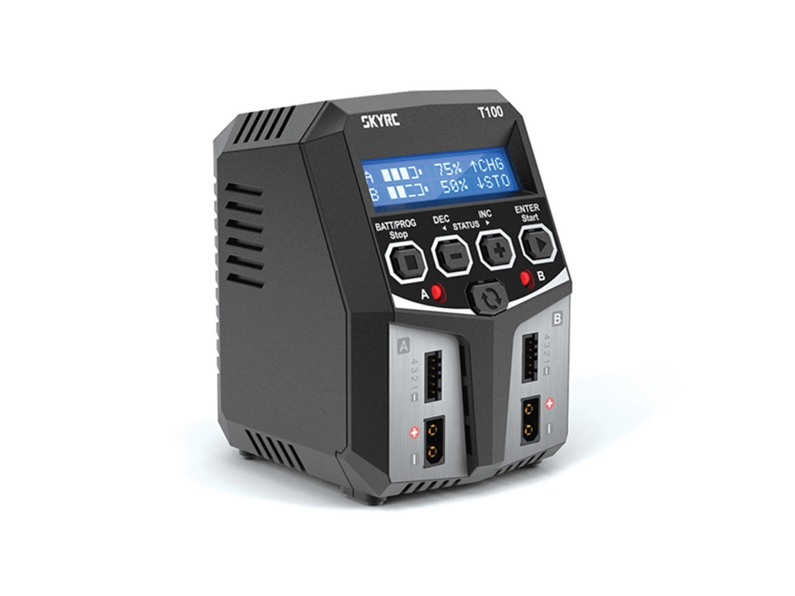 Carregador De Equilíbrio Skyrc T100 Dual 5a 2x50w Para Bateria 2 4s Lipoliionlifelihv