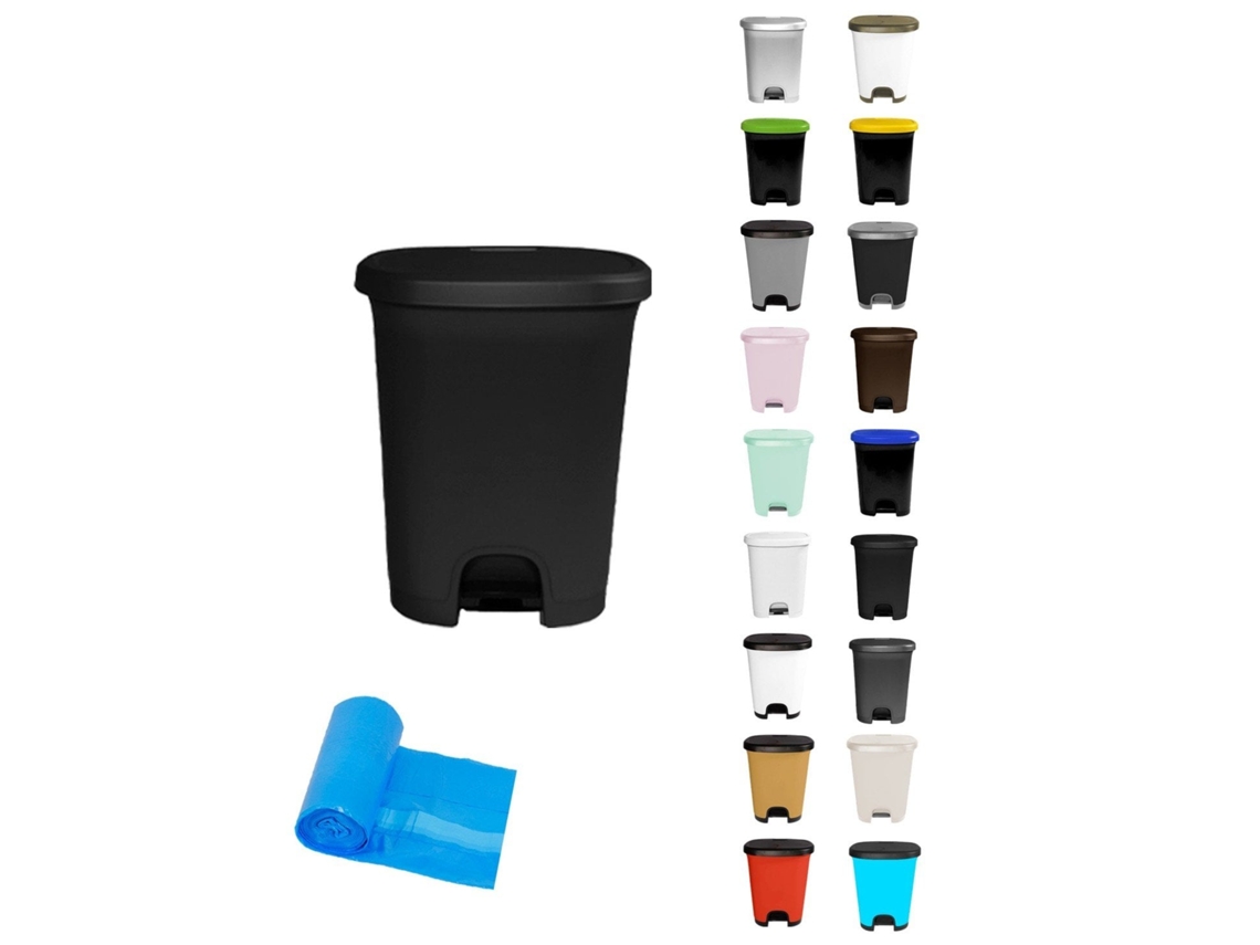 Cubo Basura Plástico Moderno | Apertura Con Pedal | Cubo Reciclar Negro - Negro 50 Litros + Bolsas