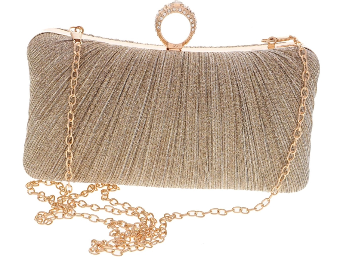 Bolsa De Mão De Cetim Dourado Para Eventos Noturnos, Com Design Plissado Exclusivo, Ideal Para Casamentos E Ocasiões Elegantes. Embalagem Inclusa.